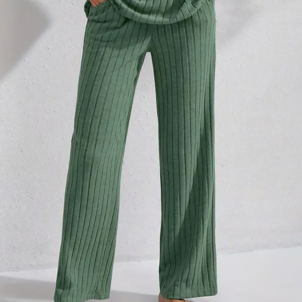 Green Ribbed Women's Pants